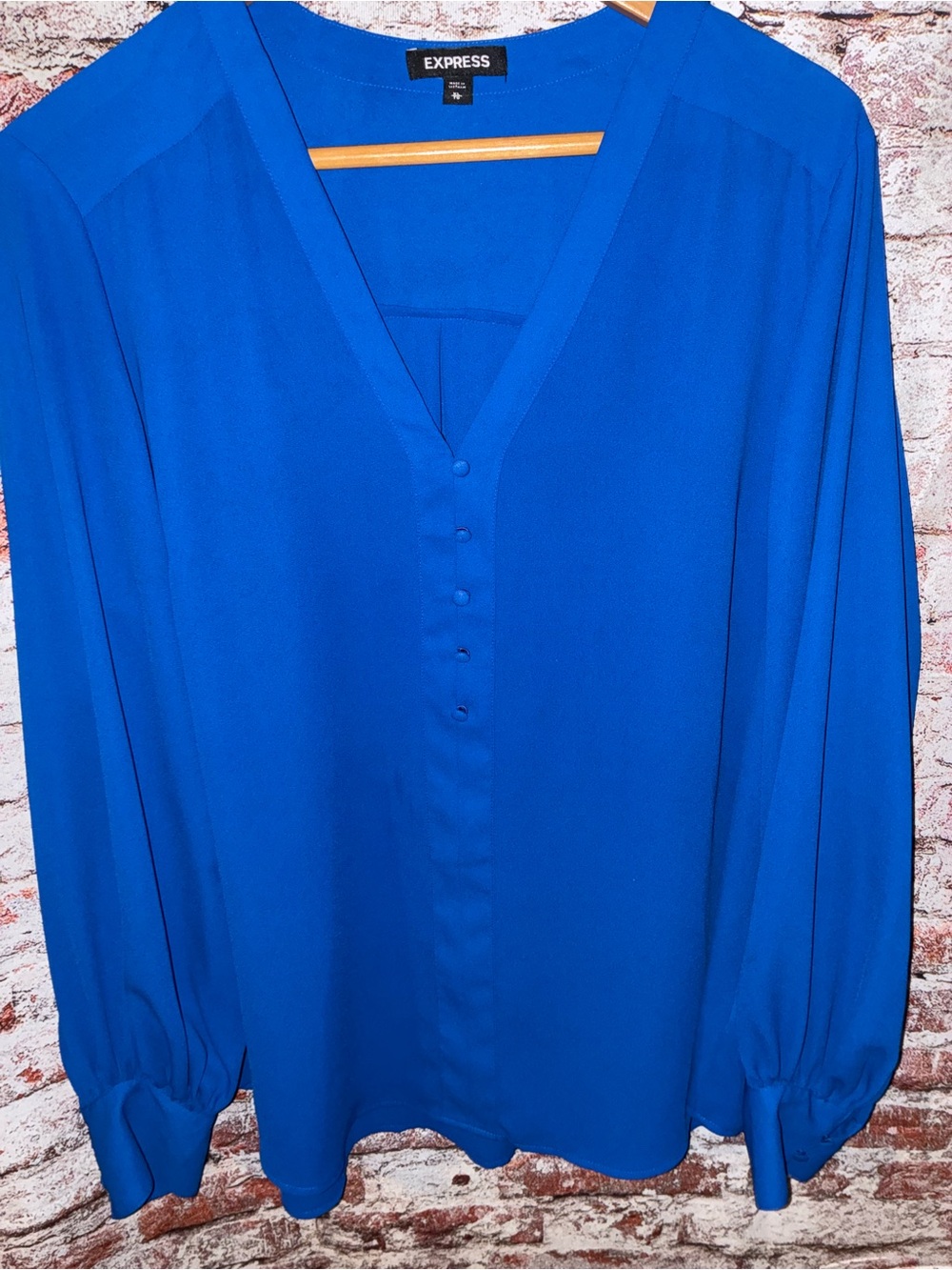Express Royal Blue V-Neck Button-Front Blouse